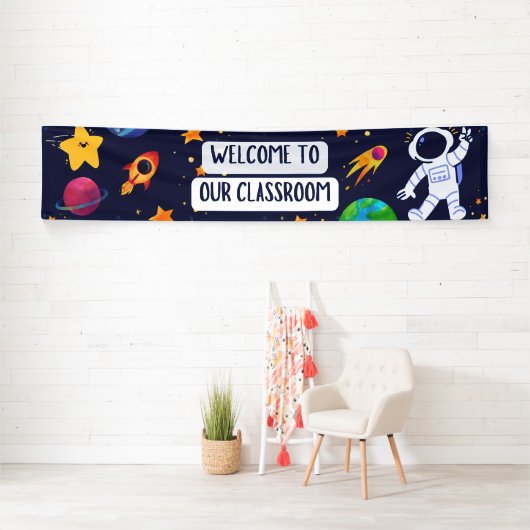 Welcome to Our Classroom Banner in Navyおもしろい宇宙 横断幕 (インサイチュ)