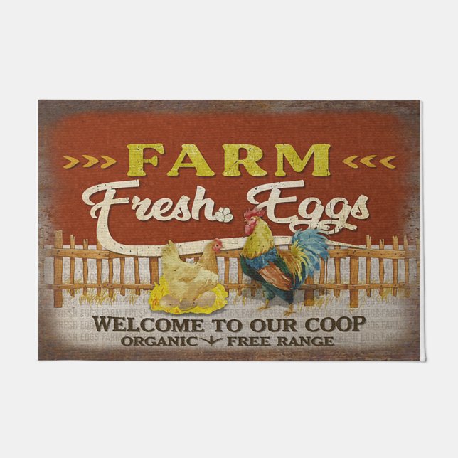 welcome To Our Coop Mat, Retro Farm  ドアマット (正面)