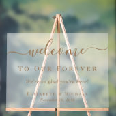 Welcome To Our Forever Gold Script Frosted Wedding アクリルサイン (ニュートラル)