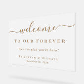 Welcome To Our Forever Gold Script Frosted Wedding アクリルサイン (傾斜)