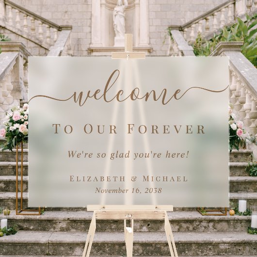 Welcome To Our Forever Gold Script Frosted Wedding アクリルサイン