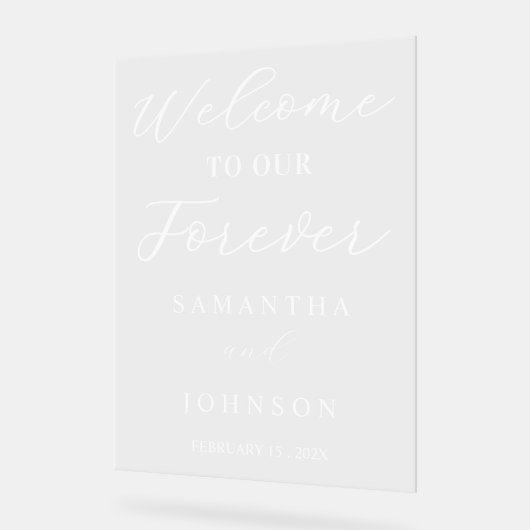 Welcome to Our Forever Script Wedding Welcome アクリルサイン (傾斜)