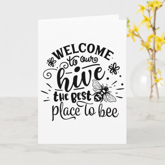 Welcome To Our Hive Funny Bee Spring Summer Easter カード (黄色い花)