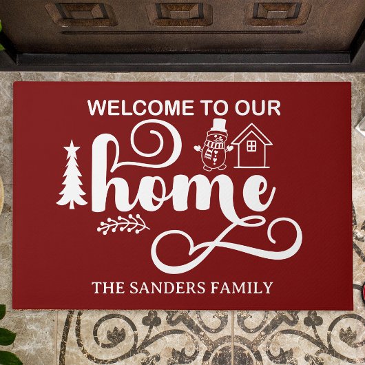 Welcome to Our Home Cute Christmas Family ドアマット