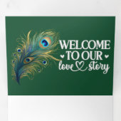 Welcome to our Love Storyピーコックダークグリーン 三つ折り招待状 (内部最初)