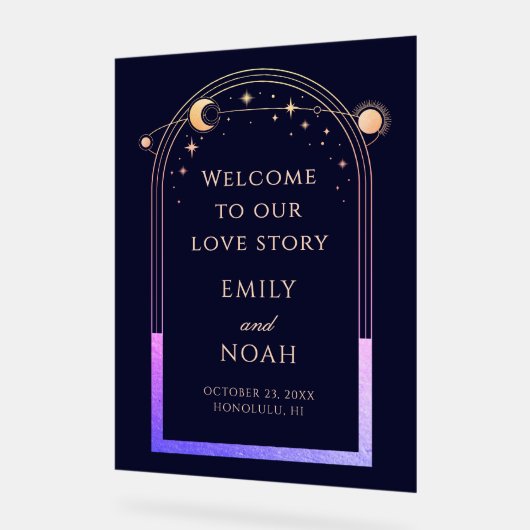 Welcome To Our Love Story Blue Celestial Wedding アクリルサイン (傾斜)