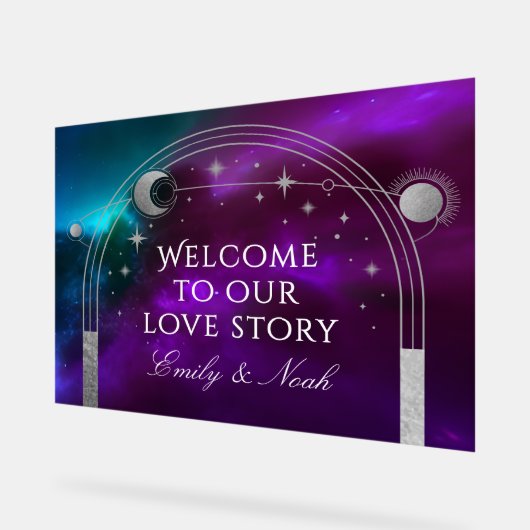 Welcome To Our Love Story Purple Teal Celestial アクリルサイン (傾斜)