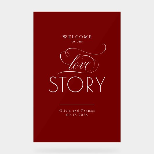Welcome To Our Love Story Red Wedding Welcome アクリルサイン (正面)