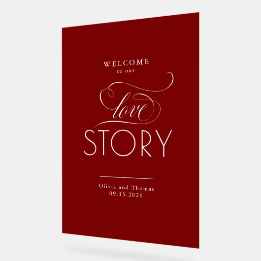 Welcome To Our Love Story Red Wedding Welcome アクリルサイン (傾斜)