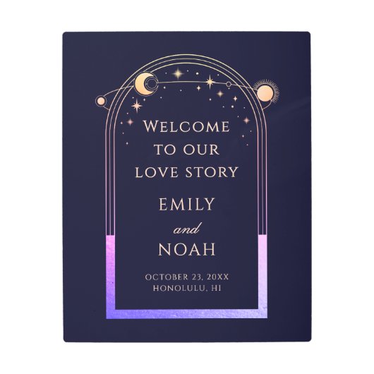 Welcome To Our Love Story Wedding Welcome Sign メタルプリント (正面)