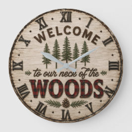 Welcome to Our Neck of the Woods Woodland Cabin ラージ壁時計