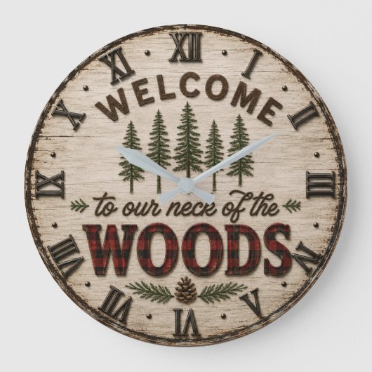 Welcome to Our Neck of the Woods Woodland Cabin ラージ壁時計 (正面)