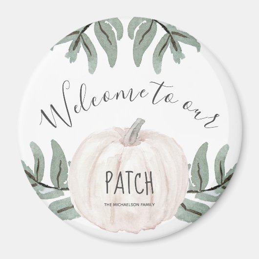 Welcome to our patch with Name and Autumn Pumpkin マグネット (正面)