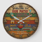 Welcome to Our Patio Backyard BBQ Farmhouse Decor ラージ壁時計 (正面)