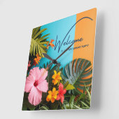 Welcome to our Retirement Home Tropical Themed  スクエア壁時計 (傾斜)