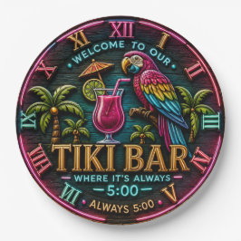 Welcome to Our Tiki Bar Neon Tropical Parrot ペーパープレート