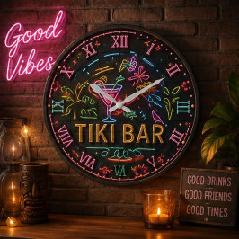 Welcome to Our Tiki Bar Neon Tropical Parrot  ラージ壁時計