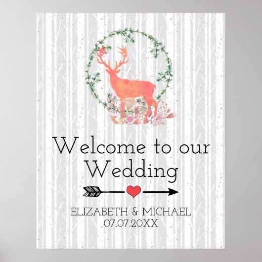 Welcome to our Wedding Rustic Watercolor Reindeer ポスター (正面)