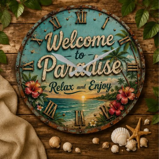 Welcome to Paradise Tropical Beach ラージ壁時計