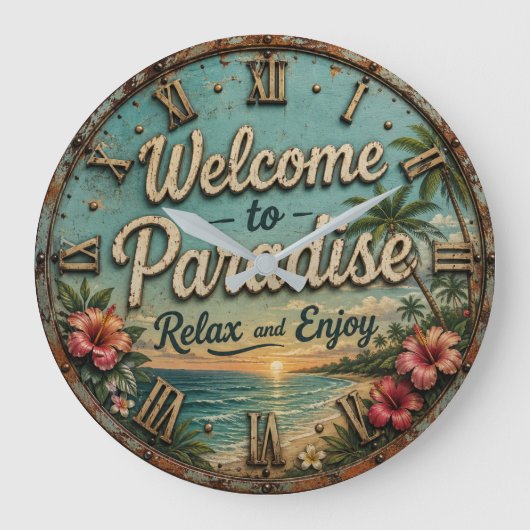 Welcome to Paradise Tropical Beach ラージ壁時計 (正面)