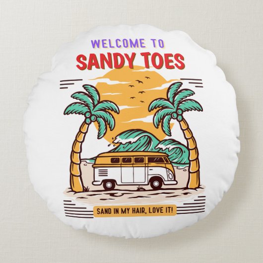 Welcome To Sandy Toes Summer Beach ラウンドクッション (正面)