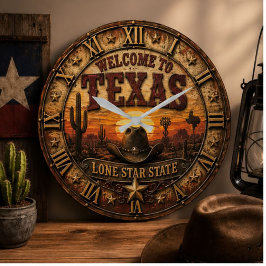 Welcome to Texas Lone Star State Western Ranch ラージ壁時計