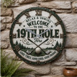 Welcome to the 19th Hole Funny Golf Bar ラージ壁時計