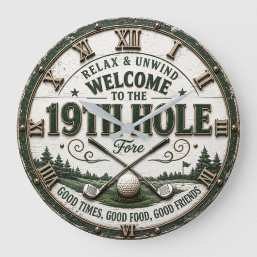Welcome to the 19th Hole Funny Golf Bar ラージ壁時計 (正面)