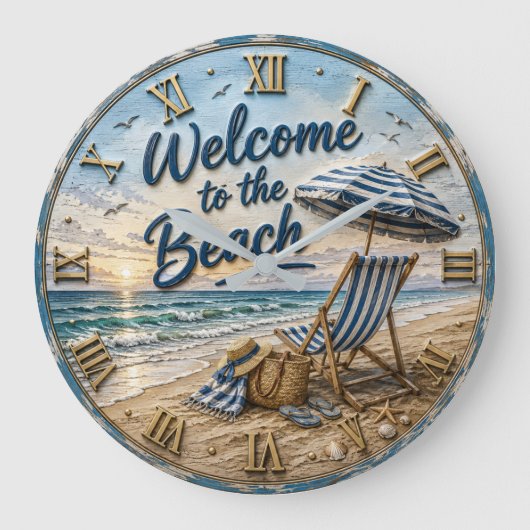 Welcome to the Beach Coastal ラージ壁時計 (正面)