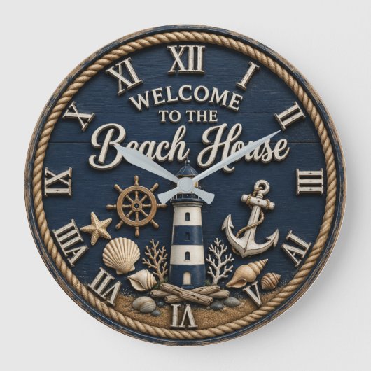 Welcome to the Beach House Nautical Lighthouse ラージ壁時計 (正面)
