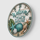 Welcome to the Beach House Rustic Sea shell Beach ラージ壁時計 (傾斜)