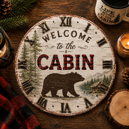 Welcome to the Cabin Rustic Bear Buffalo Plaid ペーパープレート
