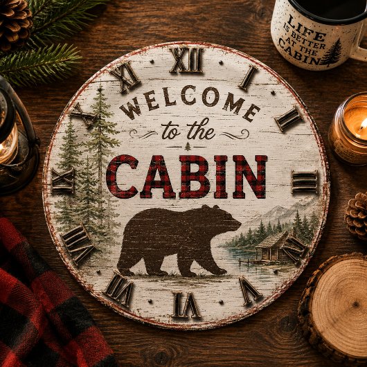 Welcome to the Cabin Rustic Bear Buffalo Plaid ペーパープレート
