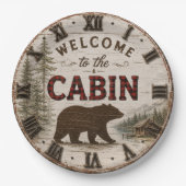 Welcome to the Cabin Rustic Bear Buffalo Plaid ペーパープレート (正面)