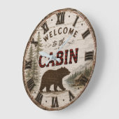 Welcome to the Cabin Rustic Bear Buffalo Plaid ラージ壁時計 (傾斜)