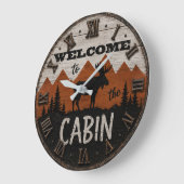 Welcome to the Cabin Rustic Moose Mountain Lodge ラージ壁時計 (傾斜)