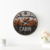 Welcome to the Cabin Rustic Moose Mountain Lodge ラージ壁時計 (ホーム)