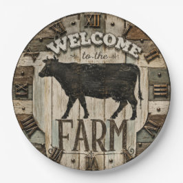 Welcome to the Farm Rustic Cow Silhouette Vintage ペーパープレート