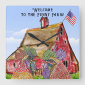 Welcome to the Funny Farm Chickens スクエア壁時計 (正面)