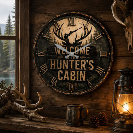 Welcome to the Hunter's Cabin ラージ壁時計