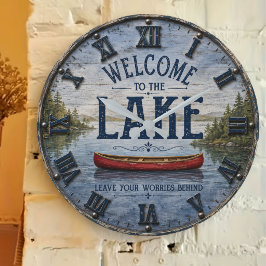Welcome to the Lake Canoe House ラージ壁時計
