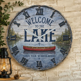 Welcome to the Lake Canoe House  ラージ壁時計