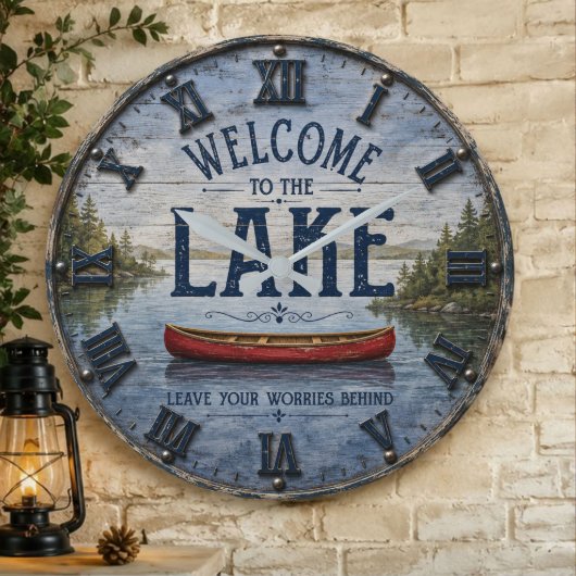 Welcome to the Lake Canoe House  ラージ壁時計
