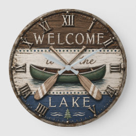 Welcome to the Lake Canoe Rustic Cabin & Cottage ラージ壁時計