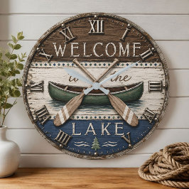 Welcome to the Lake Canoe Rustic Cabin & Cottage ラージ壁時計