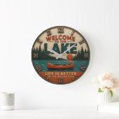 Welcome to the Lake House Cabin Decor ラージ壁時計 (ホーム)