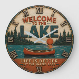 Welcome to the Lake House Cabin Decor ラージ壁時計