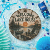 Welcome to the Lake House Rustic Canoe Cabin ペーパープレート (パーティー)