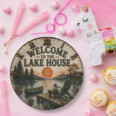 Welcome to the Lake House Rustic Canoe Cabin ペーパープレート (パーティー)