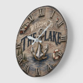 Welcome to the Lake Rustic Anchor Nautical ラージ壁時計 (傾斜)